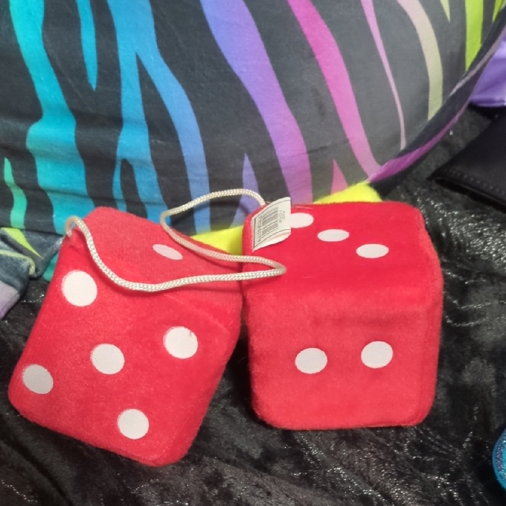 Red Plush Dice with White Dots